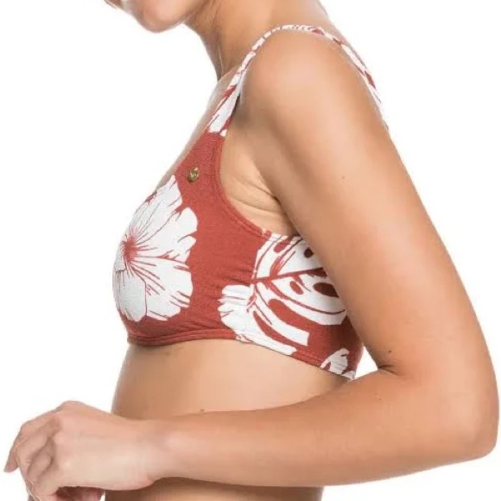 Roxy Garden Trip Bralette Bikini Rust Floral Bikini Top Size Small cute & comfy! - Picture 2 of 16